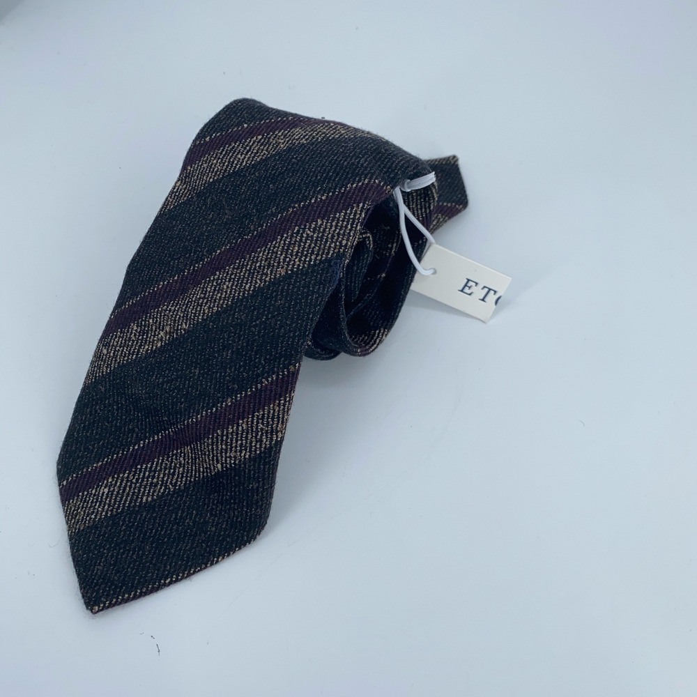 Eton Tie Mens One Size Multi Striped Wool Professional Luxury Classic Necktie